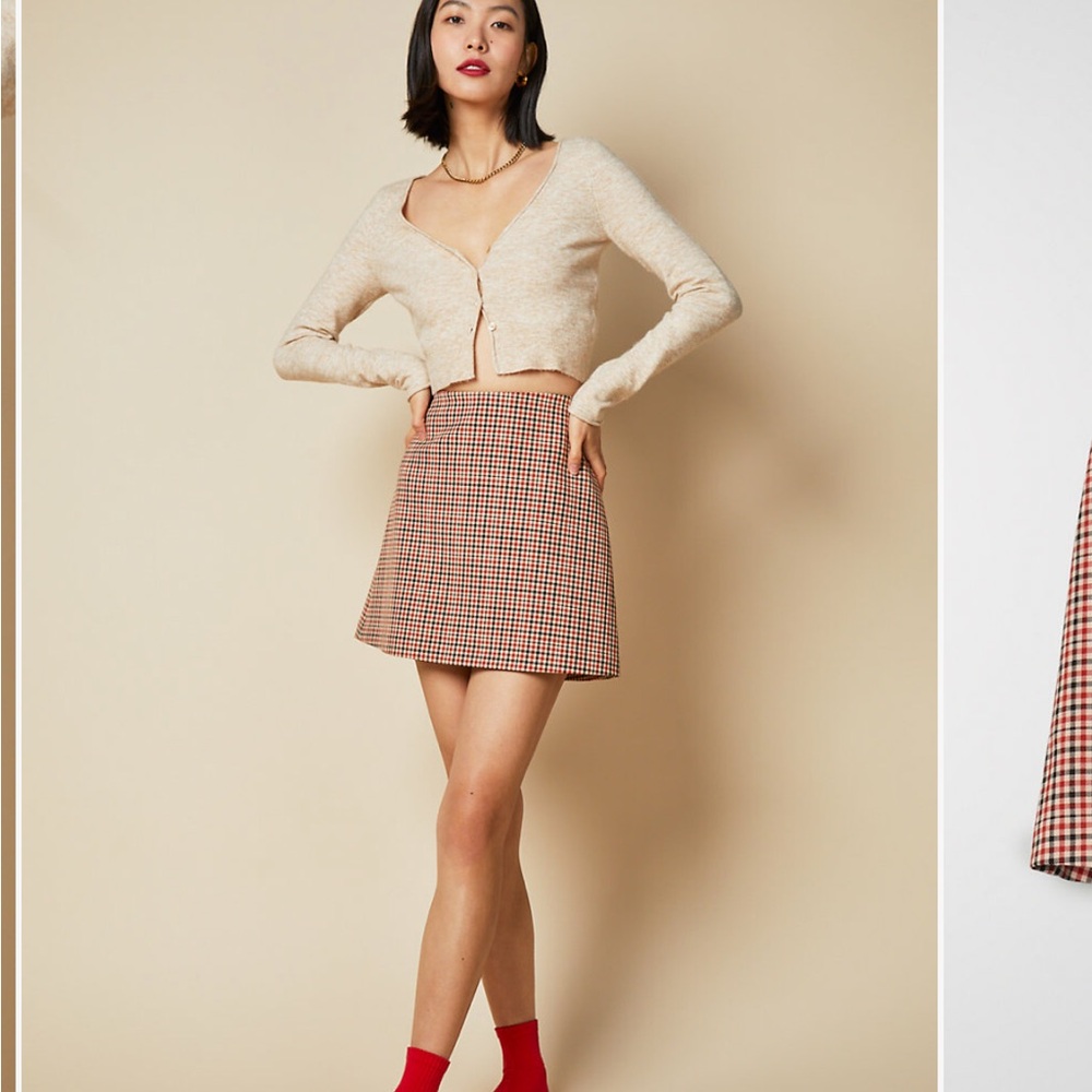 Aritzia Red and Black Checkered A-Line Skirt